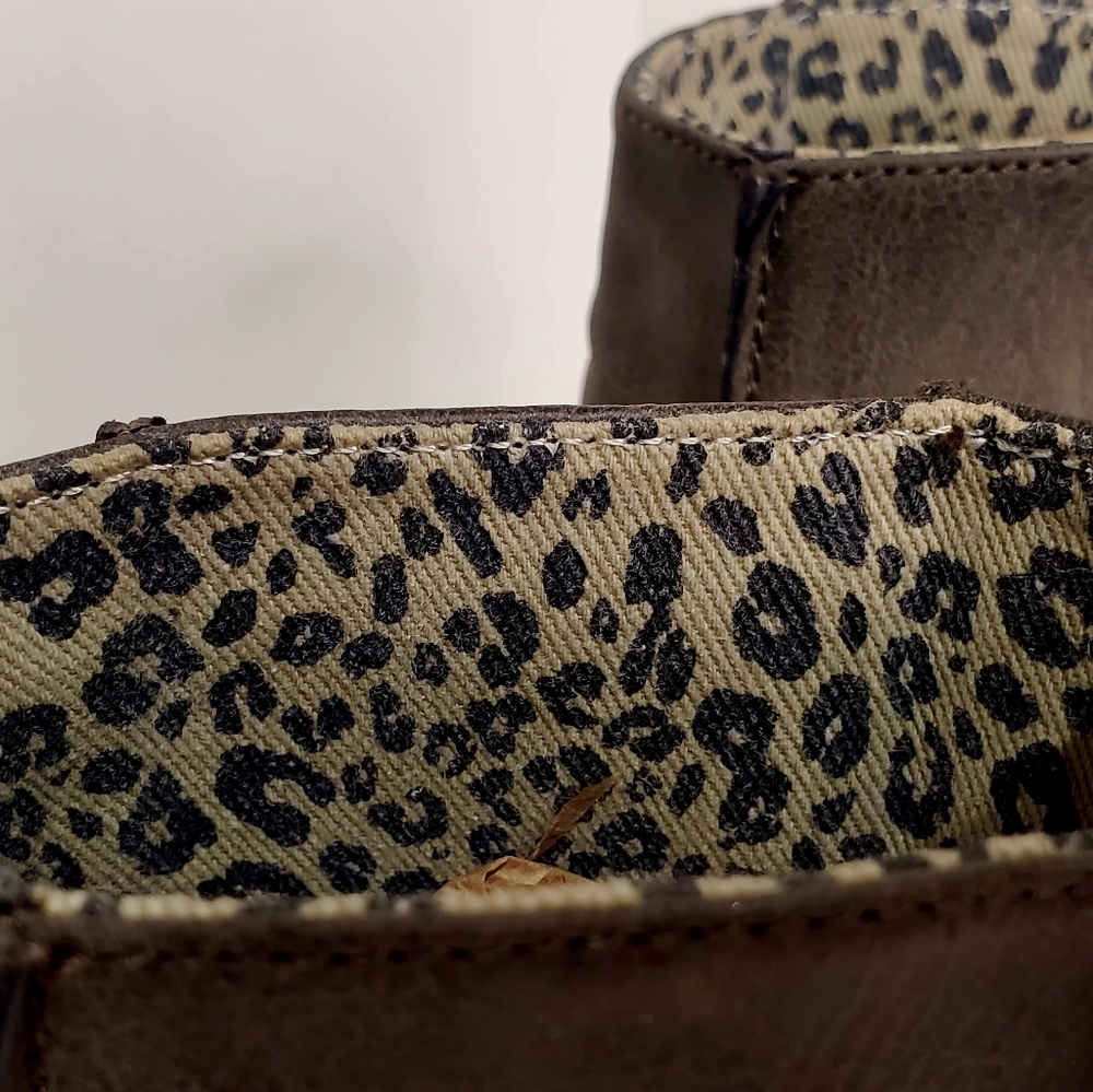 Billabong Distressed Brown Ankle Booties with Animal Print Lining - Picture 8 of 10